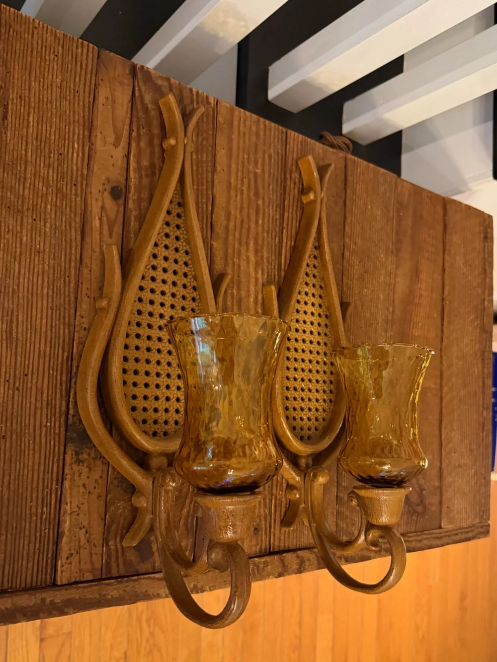 Pair of vintage Homco BOHO farmhouse candle wall sconces